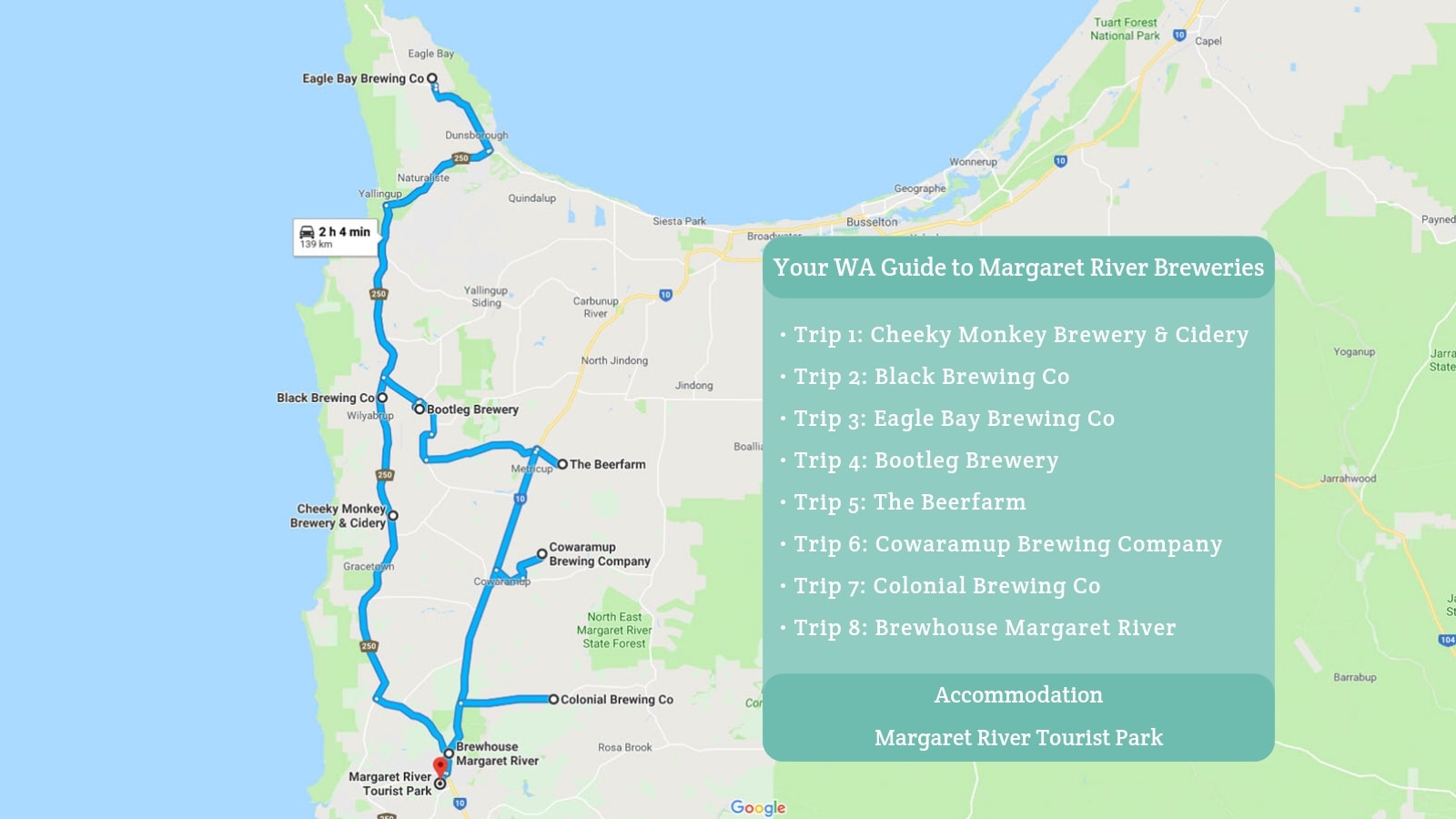 margaret river breweries map - copper and oak