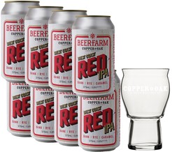 Beerfarm & Copper & Oak West Coast Red IPA 8 Pack with C&O Craft Lager Glass 5.8% 375ml